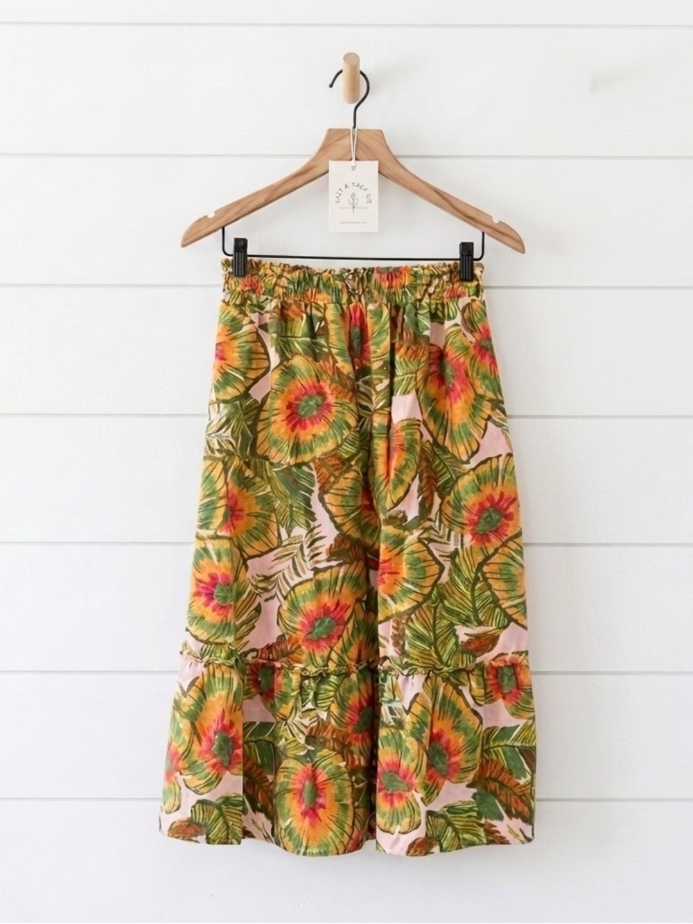 Cynthia Rowley Midi Skirt Green and Orange Floral Elegance Tropical Coastal